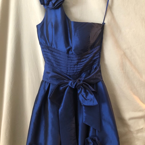 Sapphire blue Frilly, one shoulder dress. - Picture 1 of 6